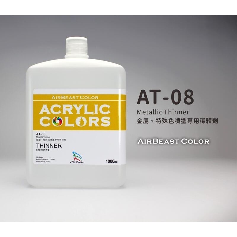 AirBeast Color 水性壓克力系顏料 金屬/特殊色噴塗專用稀釋劑 AT-08 / AT-08s-規格圖2