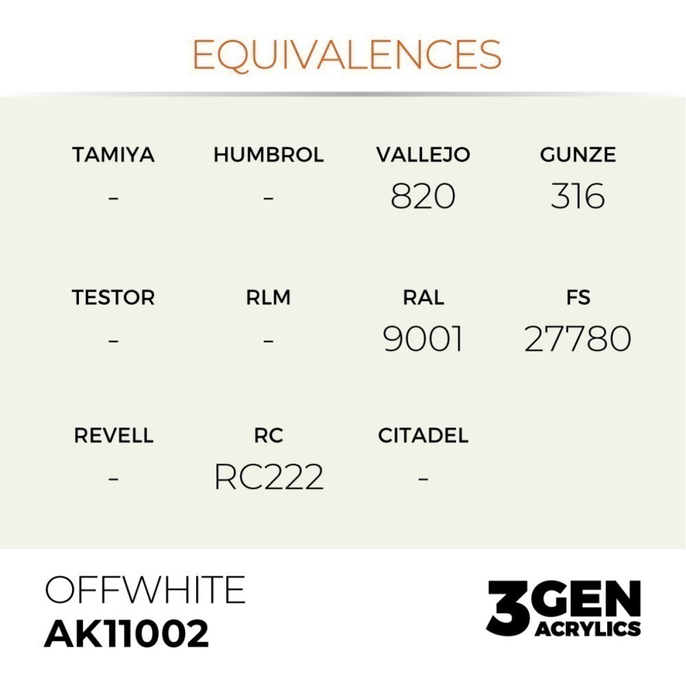 西班牙 AK 3GEN 第三代水性壓克力顏料 米白色 OFFWHITE AK11002 STANDARD 橘標-細節圖4