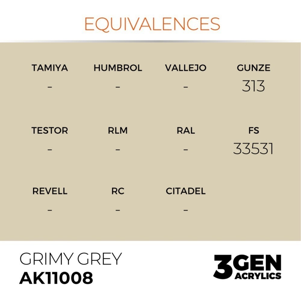 西班牙 AK 3GEN 第三代水性壓克力顏料 濁灰色 GRIMY GREY AK11008 STANDARD 橘標-細節圖4