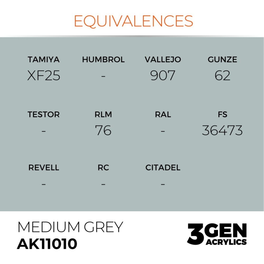 西班牙 AK 3GEN 第三代水性壓克力顏料 中階灰色 MEDIUM GREY AK11010 橘標-細節圖4