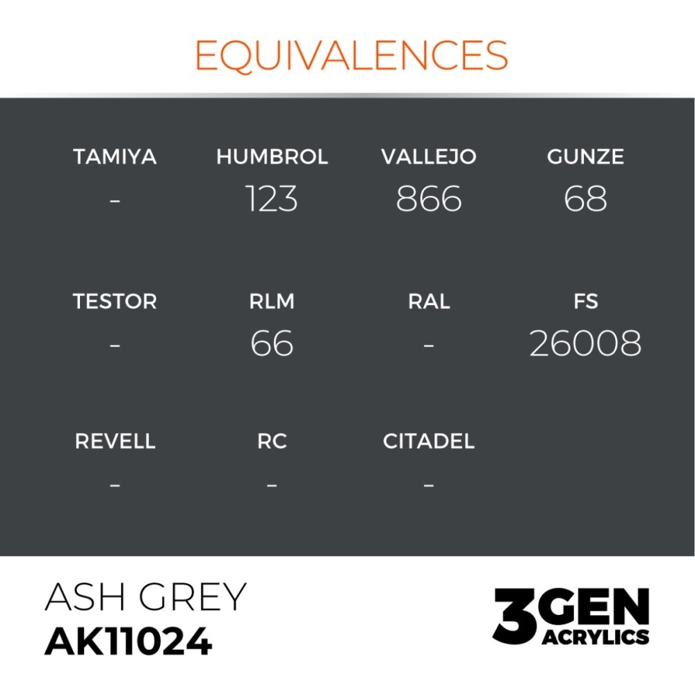 西班牙 AK 3GEN 第三代水性壓克力顏料 餘燼灰色 ASH GREY AK11024 STANDARD 橘標-細節圖4