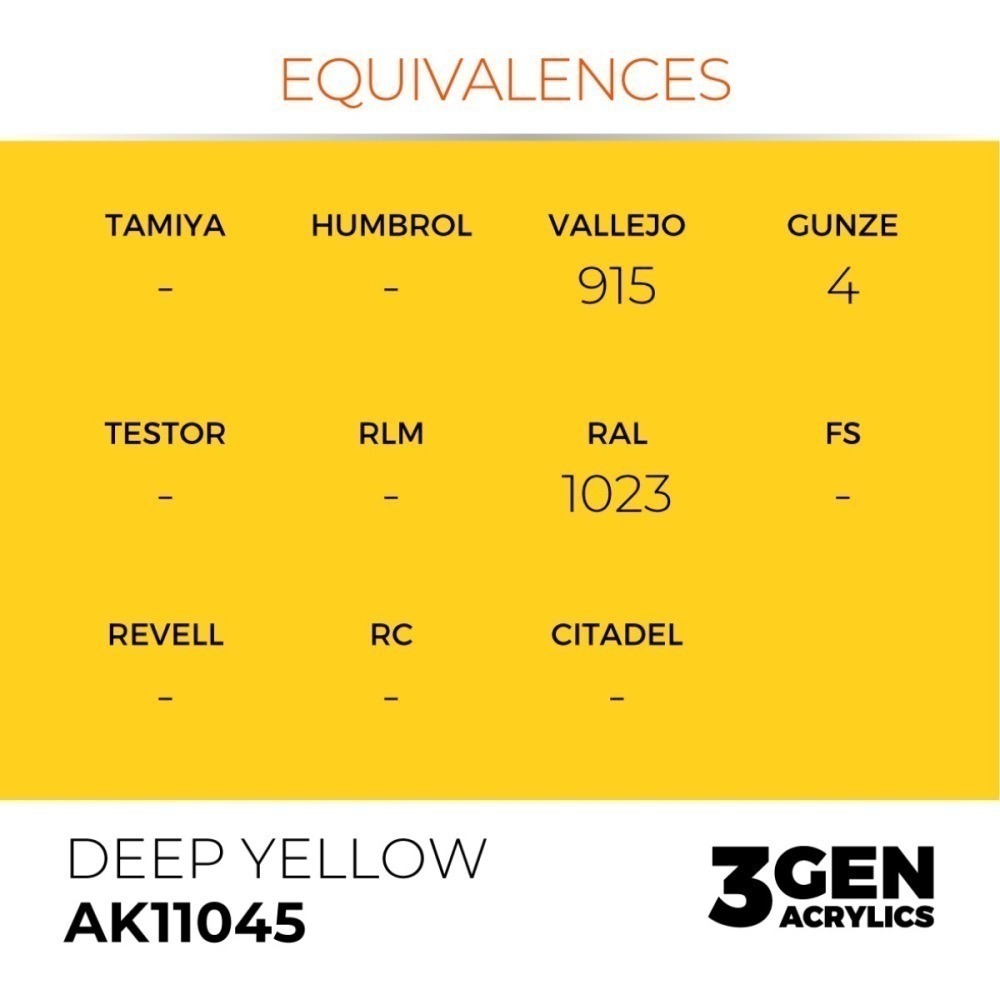 西班牙 AK 3GEN 第三代水性壓克力顏料 深黃色 DEEP YELLOW AK11045 INTENSE 黃標-細節圖4