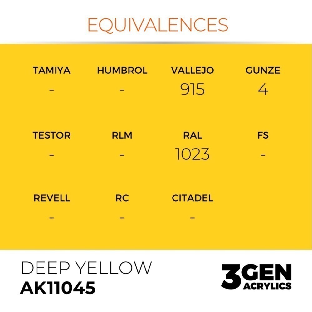 西班牙 AK 3GEN 第三代水性壓克力顏料 深黃色 DEEP YELLOW AK11045 INTENSE 黃標-細節圖4