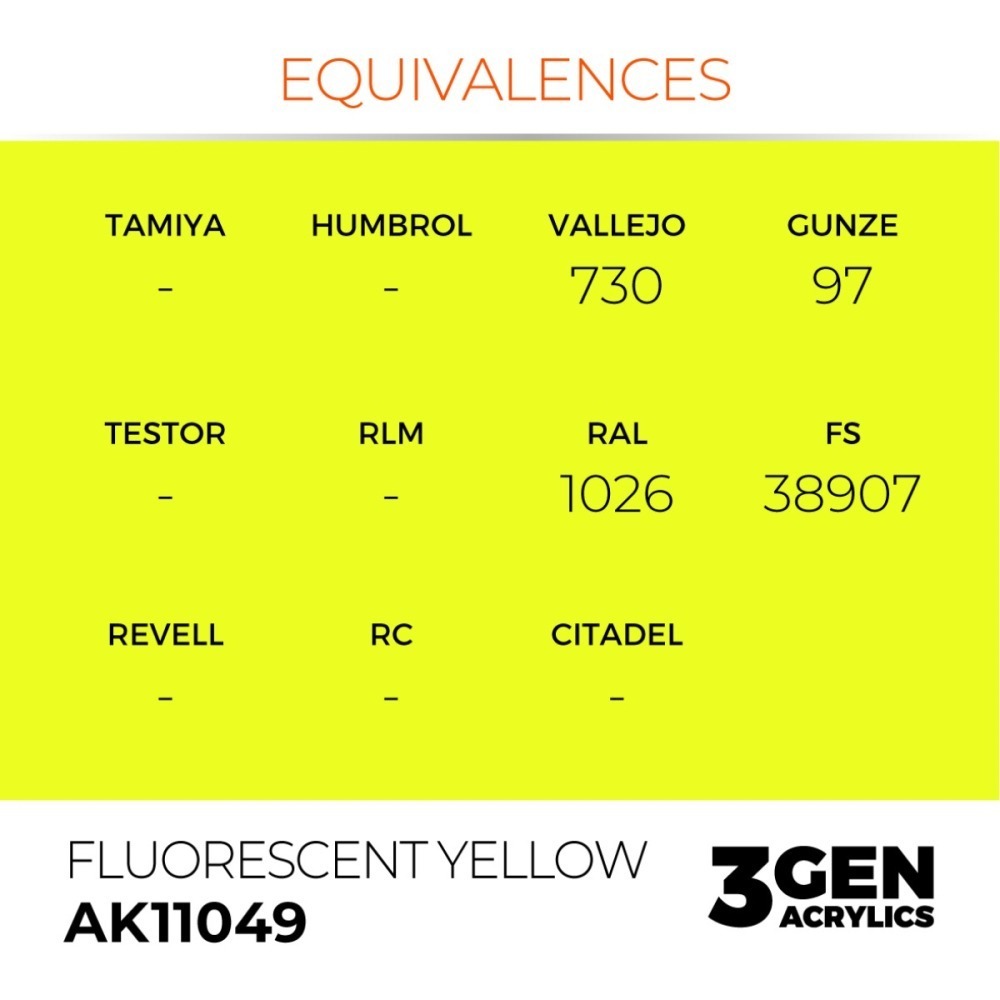 西班牙 AK 3GEN 第三代水性壓克力顏料 螢光黃色 FLUORESCENT YELLOW AK11049 橘標-細節圖4