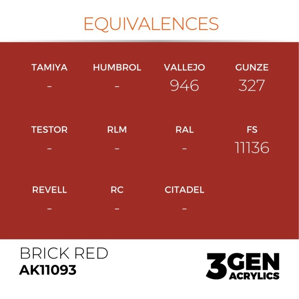 西班牙 AK 3GEN 第三代水性壓克力顏料 磚紅色 BRICK RED AK11093 橘標-細節圖4