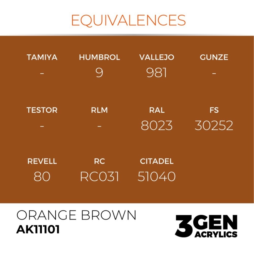 西班牙 AK 3GEN 第三代水性壓克力顏料 橘褐色 ORANGE BROWN AK11101 橘標-細節圖4