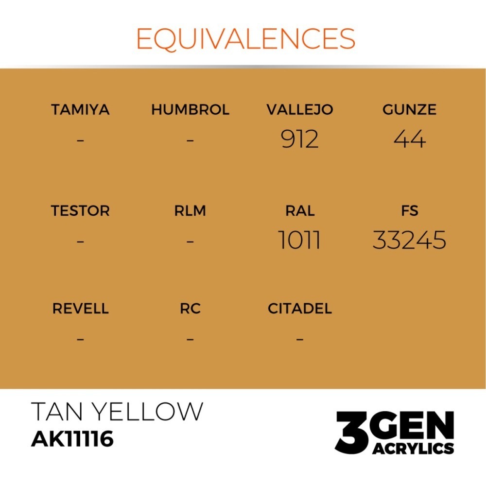 西班牙 AK 3GEN 第三代水性壓克力顏料 黃棕色 TAN YELLOW AK11116 橘標-細節圖4