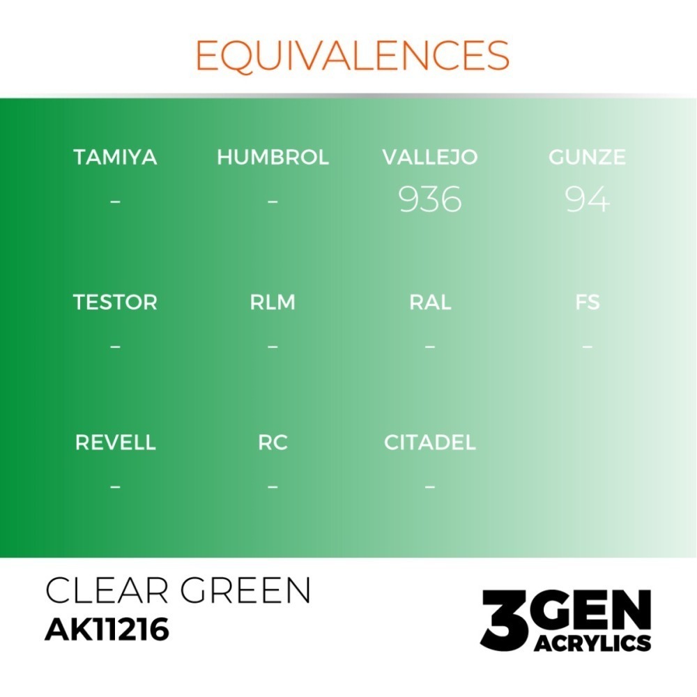 西班牙 AK 3GEN 第三代水性壓克力顏料 透明綠色 CLEAR GREEN AK11216 透明色 橘標-細節圖4