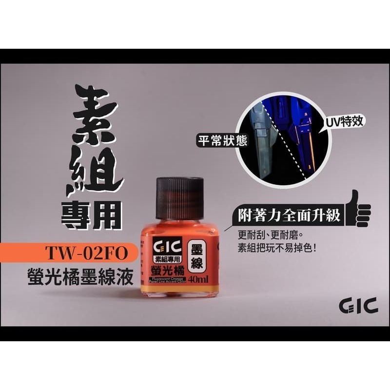 GiC TW-02 素組專用 水性墨線液 螢光綠/藍/黃/橘/紅/粉紅 40ml-細節圖4