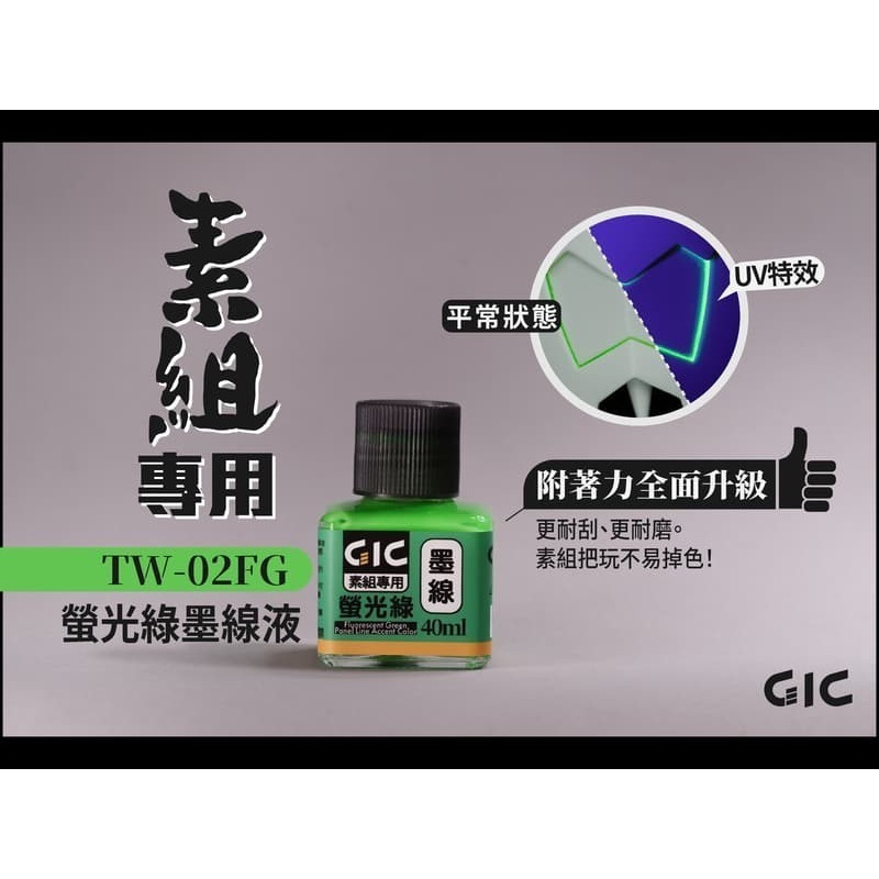 GiC TW-02 素組專用 水性墨線液 螢光綠/藍/黃/橘/紅/粉紅 40ml-規格圖8