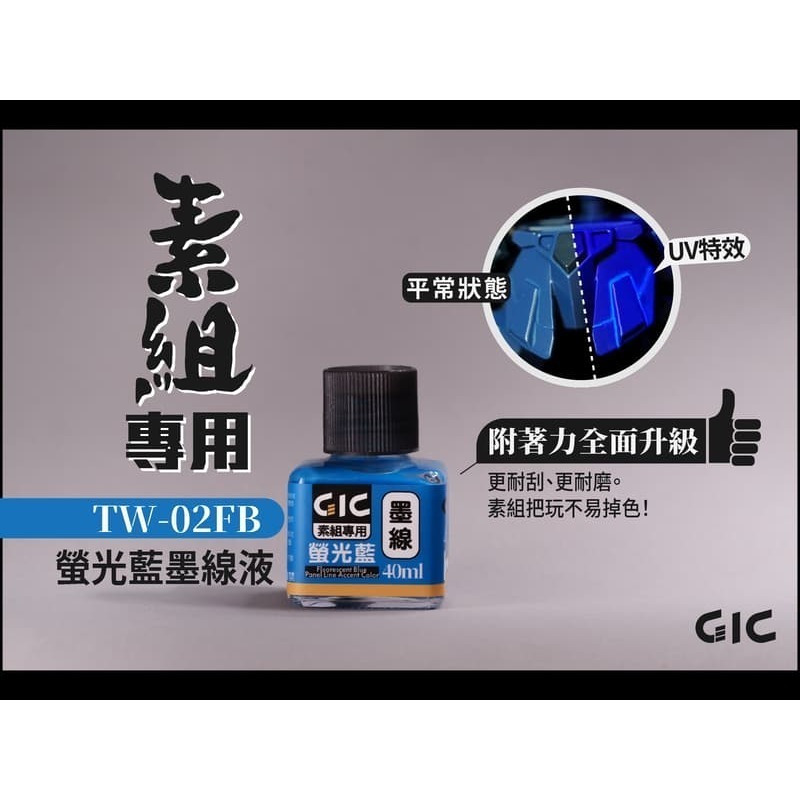 GiC TW-02 素組專用 水性墨線液 螢光綠/藍/黃/橘/紅/粉紅 40ml-規格圖8