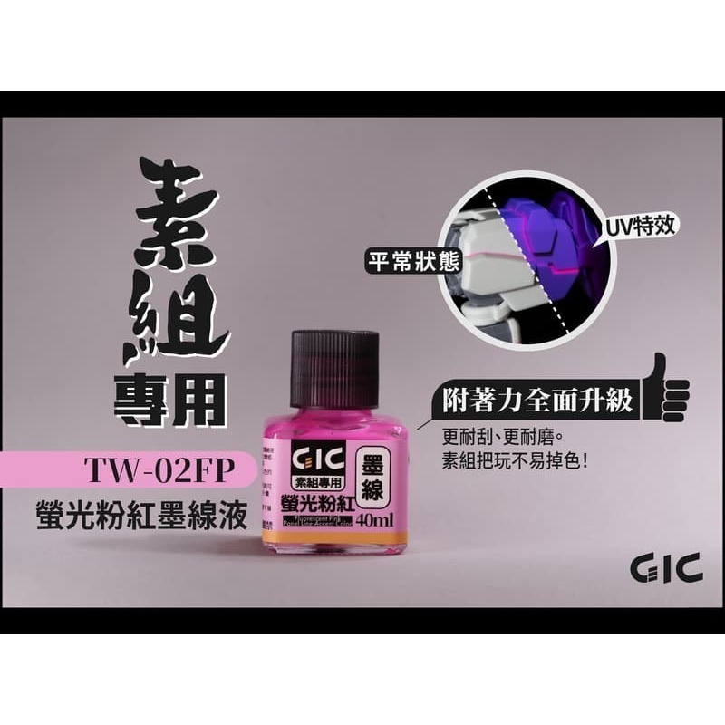 GiC TW-02 素組專用 水性墨線液 螢光綠/藍/黃/橘/紅/粉紅 40ml-規格圖8