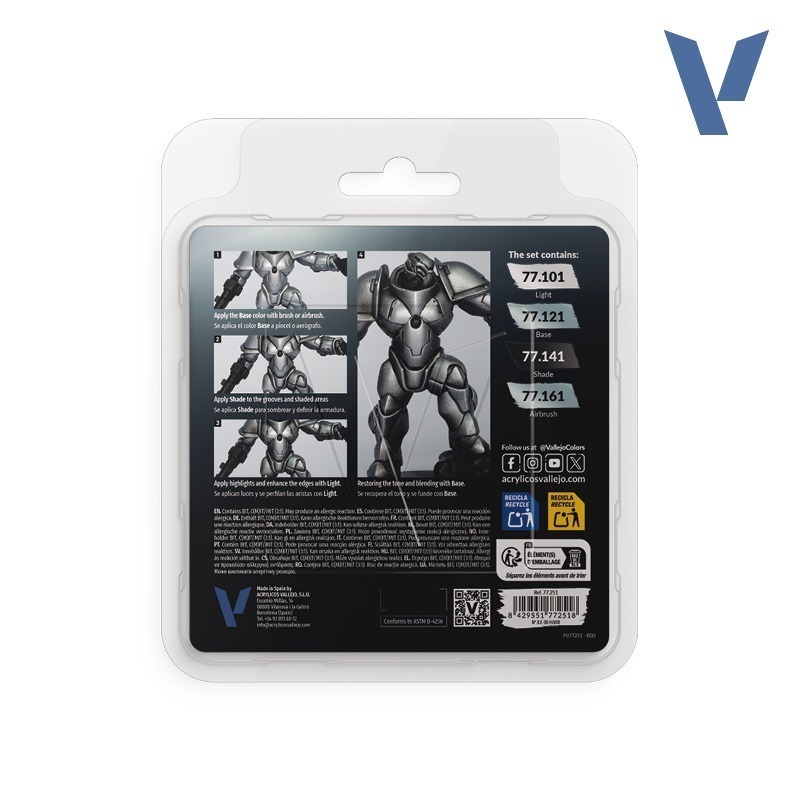 Acrylicos Vallejo TMM 77251 純銀色 Sterling Silver  真實金屬色 套組-細節圖2