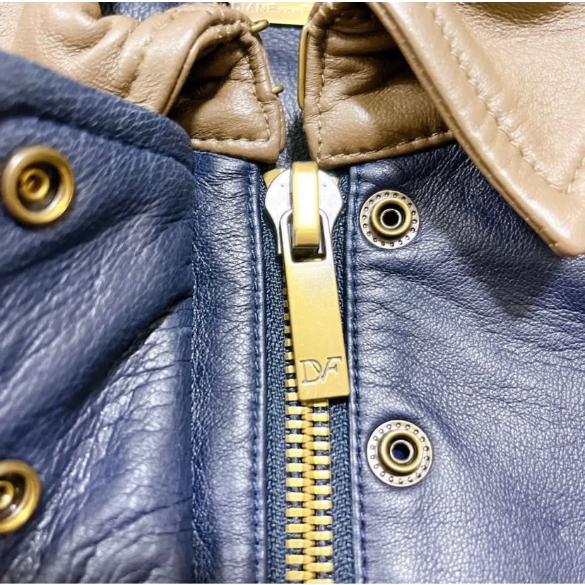 🇺🇸DVF凱特王妃愛牌｜DIANE VON FURSTENBERG 100%小羊皮雙色拼接外套Size:S#二手-細節圖2