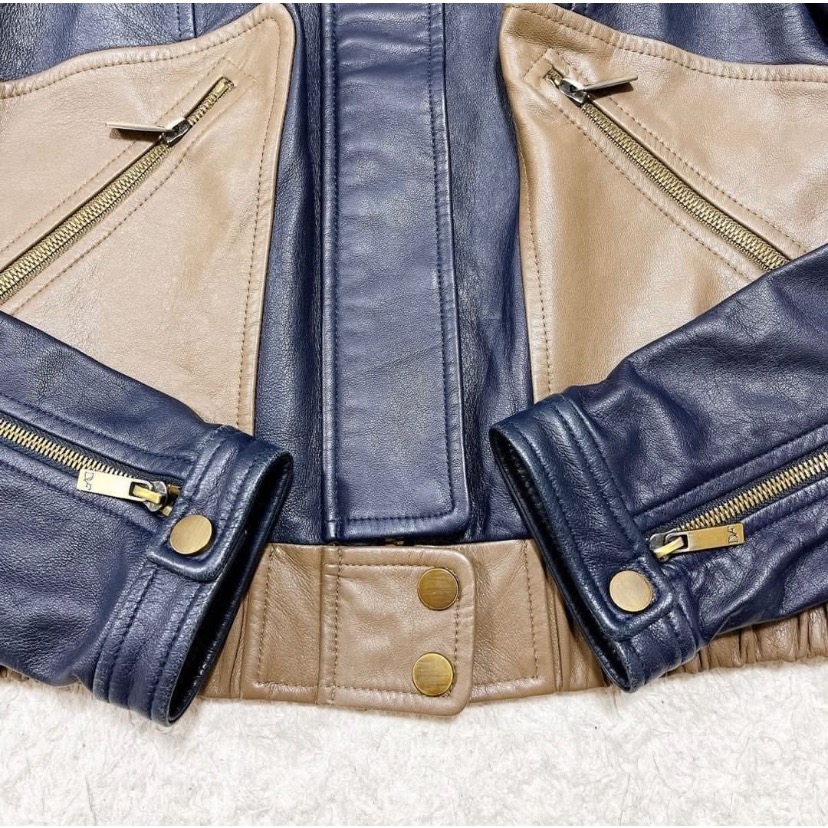 🇺🇸DVF凱特王妃愛牌｜DIANE VON FURSTENBERG 100%小羊皮雙色拼接外套Size:S#二手-細節圖3