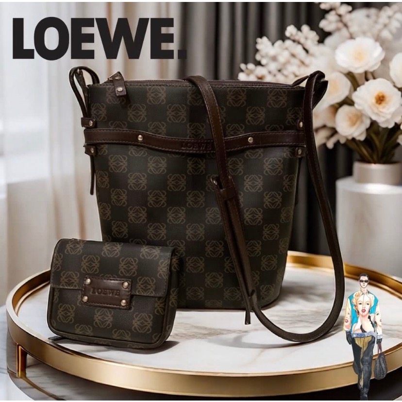 👸🏻LOEWE羅威|經典Repeat Anagram老花子母包. 肩背包. 斜背包Size:26x24x5cm#二-細節圖5