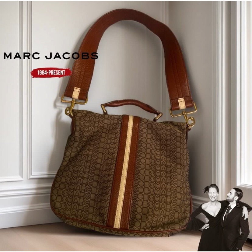 🐧美國MARC BY MARC JACOBS|棕色標誌設計帆布x皮革2way手提包.單肩包Size:28x24cm#二手-細節圖4