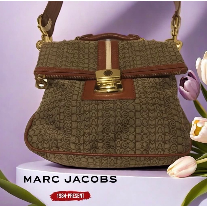 🐧美國MARC BY MARC JACOBS|棕色標誌設計帆布x皮革2way手提包.單肩包Size:28x24cm#二手-細節圖5