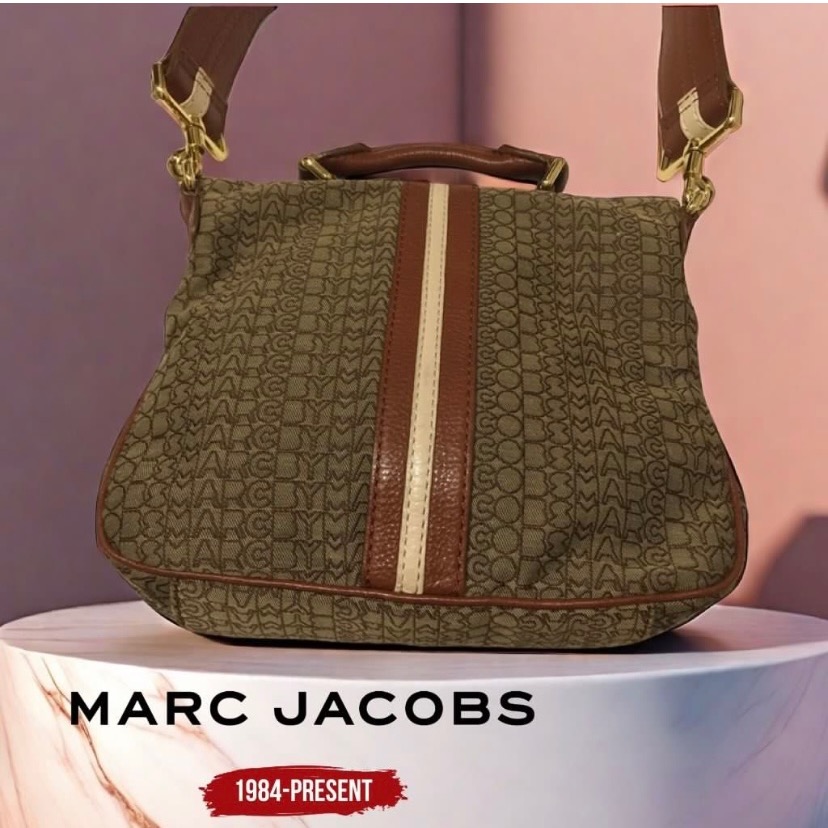 🐧美國MARC BY MARC JACOBS|棕色標誌設計帆布x皮革2way手提包.單肩包Size:28x24cm#二手-細節圖6