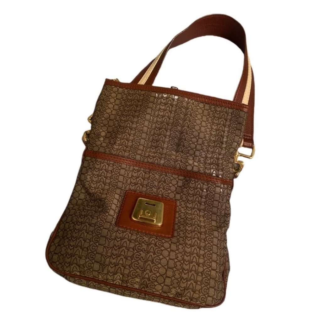 🐧美國MARC BY MARC JACOBS|棕色標誌設計帆布x皮革2way手提包.單肩包Size:28x24cm#二手-細節圖7