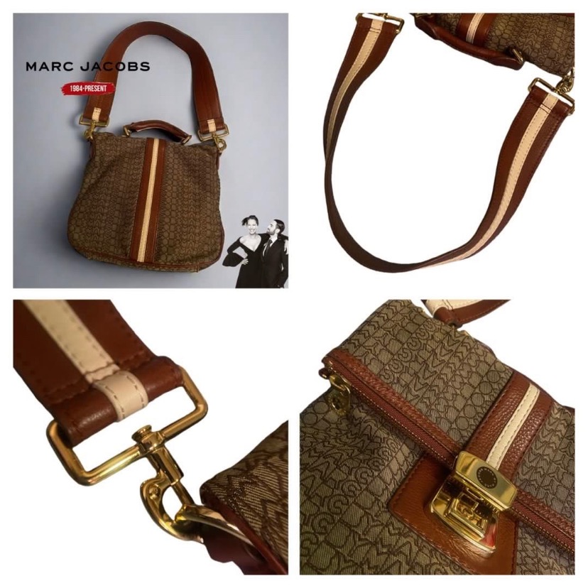 🐧美國MARC BY MARC JACOBS|棕色標誌設計帆布x皮革2way手提包.單肩包Size:28x24cm#二手-細節圖8