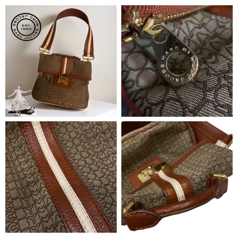 🐧美國MARC BY MARC JACOBS|棕色標誌設計帆布x皮革2way手提包.單肩包Size:28x24cm#二手-細節圖10