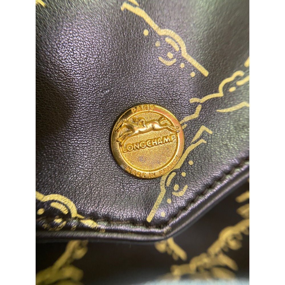 📯法國LONGCHAMP|復古80’s法國製經典花紋皮革肩背包. 斜背包Size:26x19x5cm#二手-細節圖3