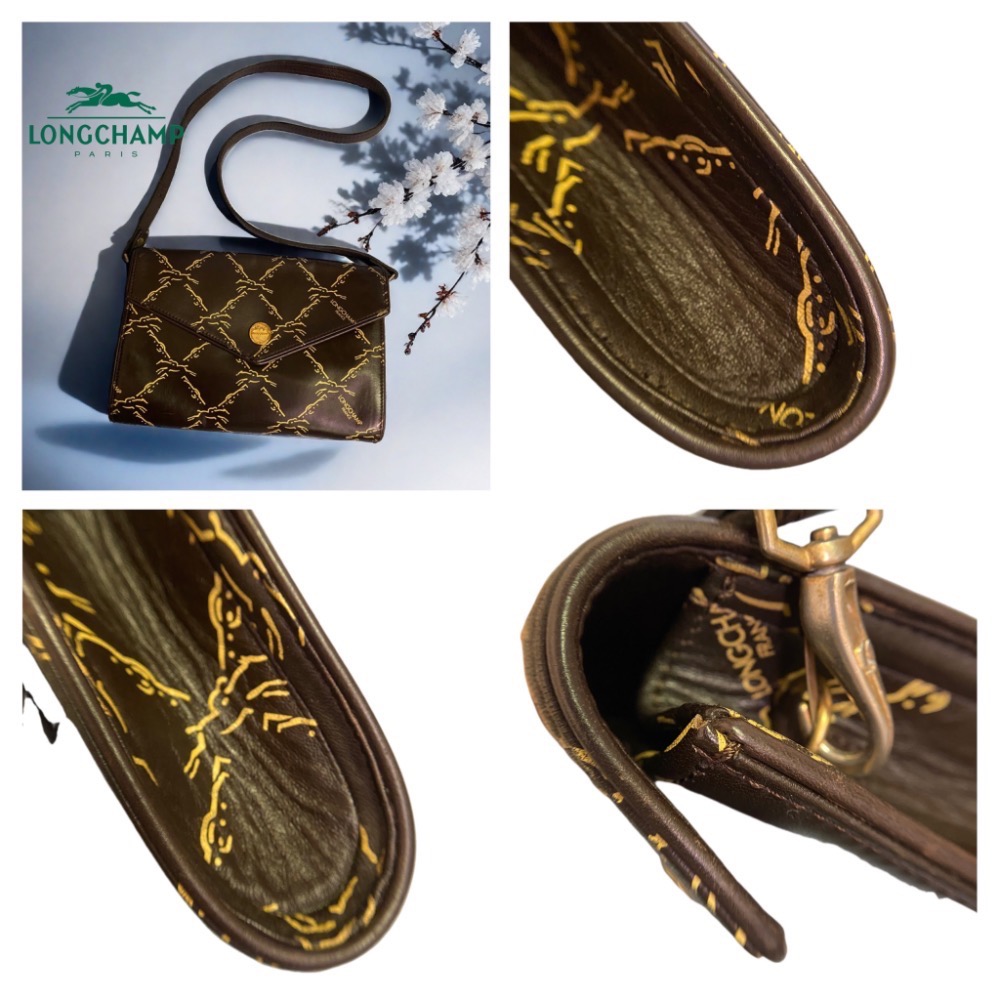 📯法國LONGCHAMP|復古80’s法國製經典花紋皮革肩背包. 斜背包Size:26x19x5cm#二手-細節圖6