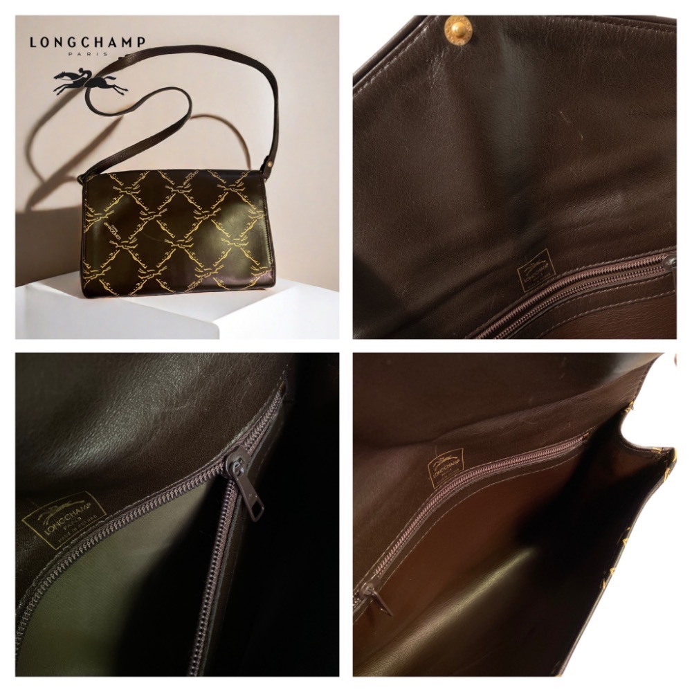 📯法國LONGCHAMP|復古80’s法國製經典花紋皮革肩背包. 斜背包Size:26x19x5cm#二手-細節圖7
