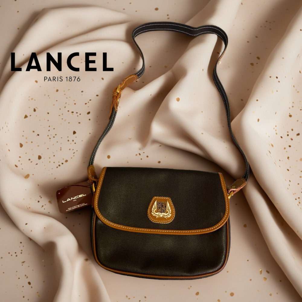 📯LANCEL蘭姿｜復古法國製黑棕色皮革單肩包.斜背包Size:25x20x8cm#全新-細節圖3