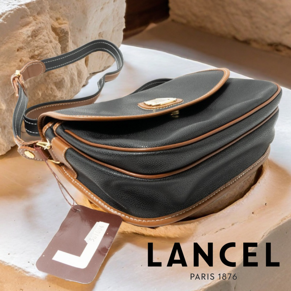 📯LANCEL蘭姿｜復古法國製黑棕色皮革單肩包.斜背包Size:25x20x8cm#全新-細節圖5