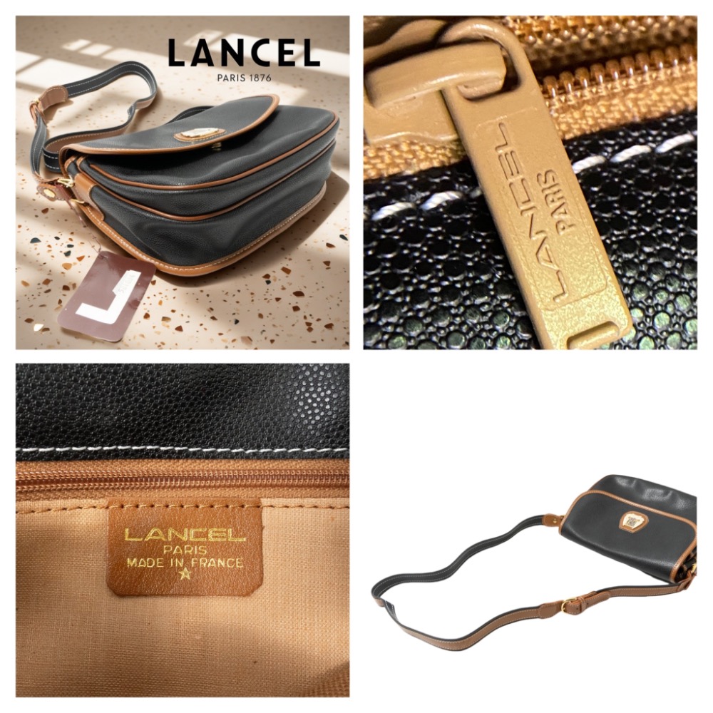 📯LANCEL蘭姿｜復古法國製黑棕色皮革單肩包.斜背包Size:25x20x8cm#全新-細節圖8