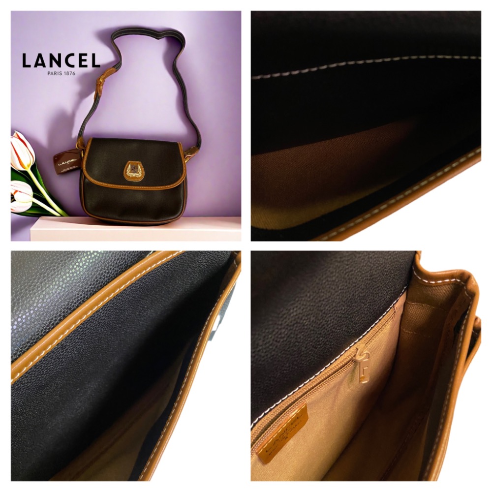 📯LANCEL蘭姿｜復古法國製黑棕色皮革單肩包.斜背包Size:25x20x8cm#全新-細節圖9