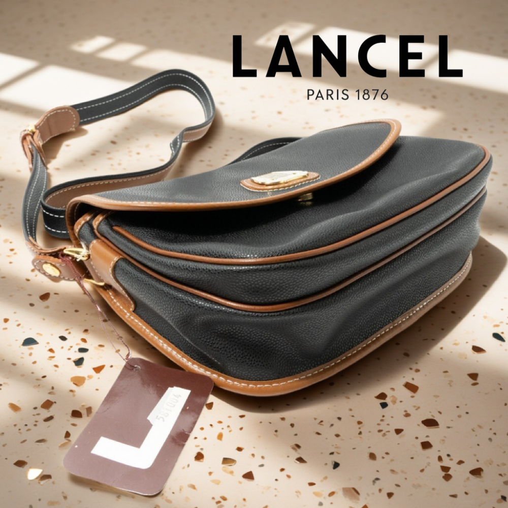 📯LANCEL蘭姿｜復古法國製黑棕色皮革單肩包.斜背包Size:25x20x8cm#全新-細節圖11