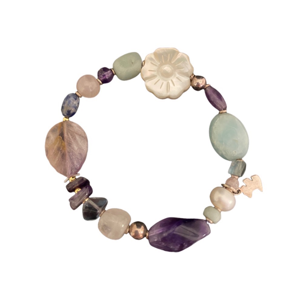 🐾法國AGATHA璦嘉莎狗狗｜粉晶.紫水晶.珍珠.彩色寶石手鍊Size:18cm#二手-細節圖5