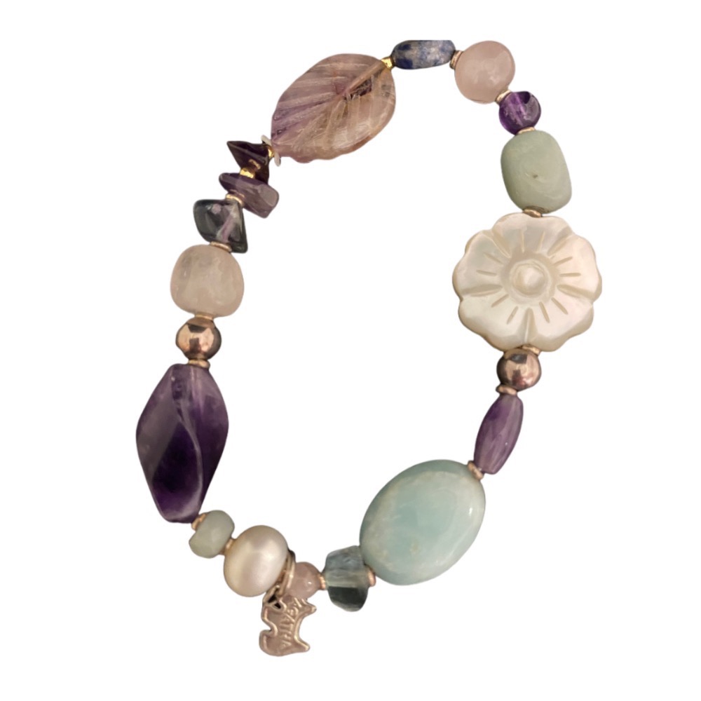 🐾法國AGATHA璦嘉莎狗狗｜粉晶.紫水晶.珍珠.彩色寶石手鍊Size:18cm#二手-細節圖6