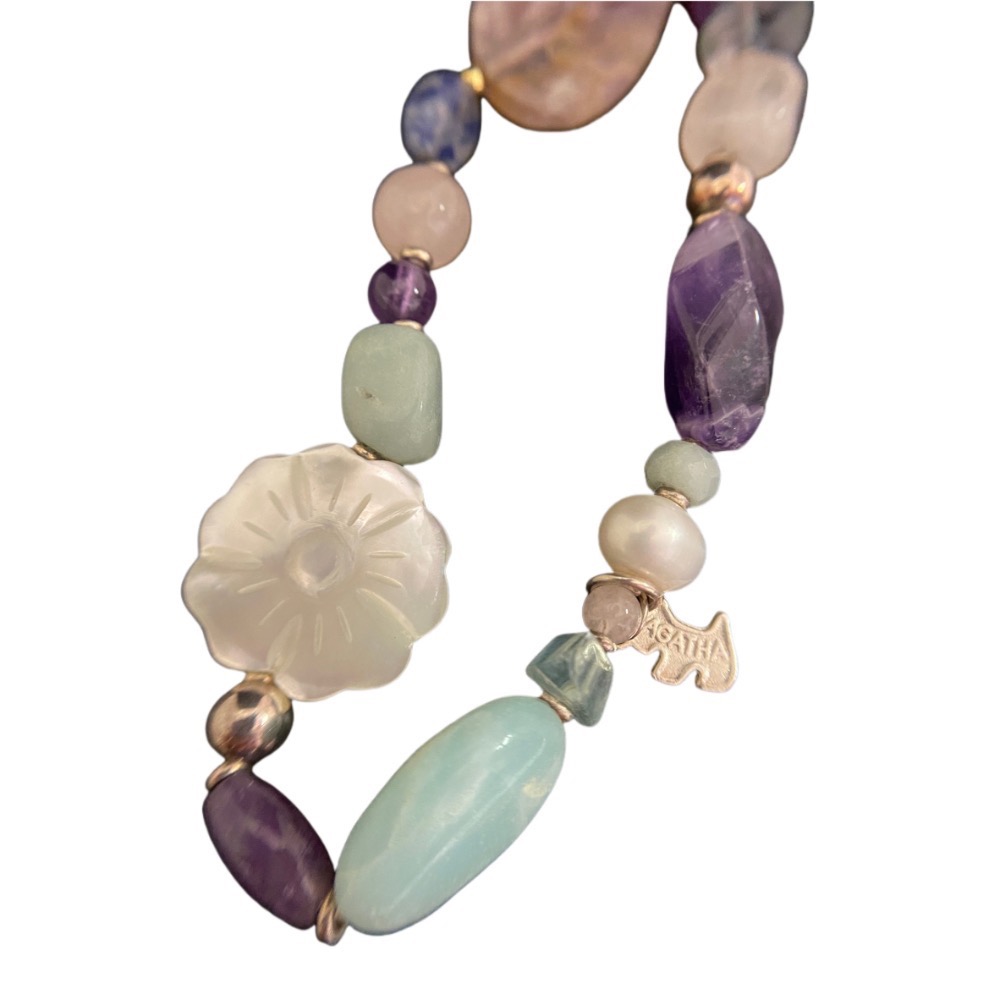 🐾法國AGATHA璦嘉莎狗狗｜粉晶.紫水晶.珍珠.彩色寶石手鍊Size:18cm#二手-細節圖7