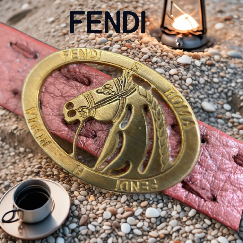 😈 FENDI芬廸|金屬灰粉色皮革Selleria 馬圖案纏繞手環.手鍊Size:20cm#二手-細節圖2