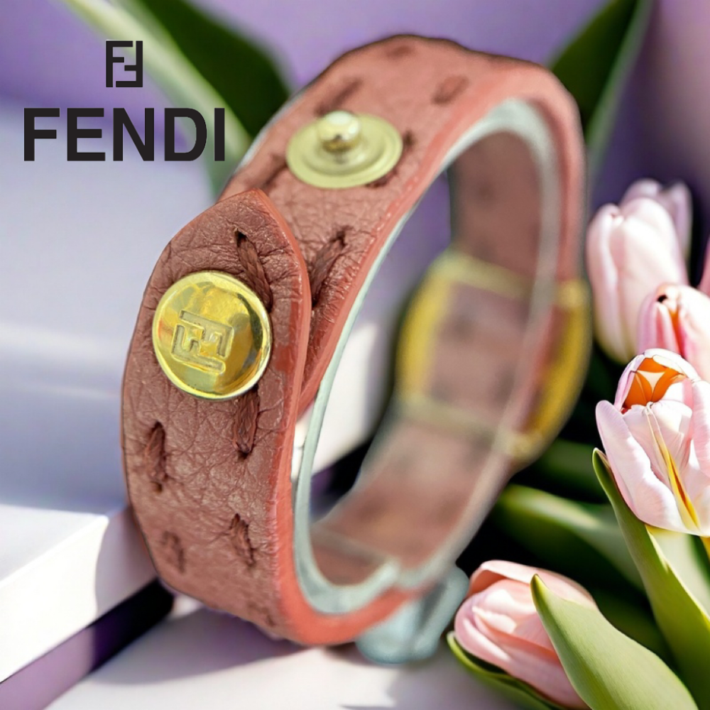 😈 FENDI芬廸|金屬灰粉色皮革Selleria 馬圖案纏繞手環.手鍊Size:20cm#二手-細節圖4
