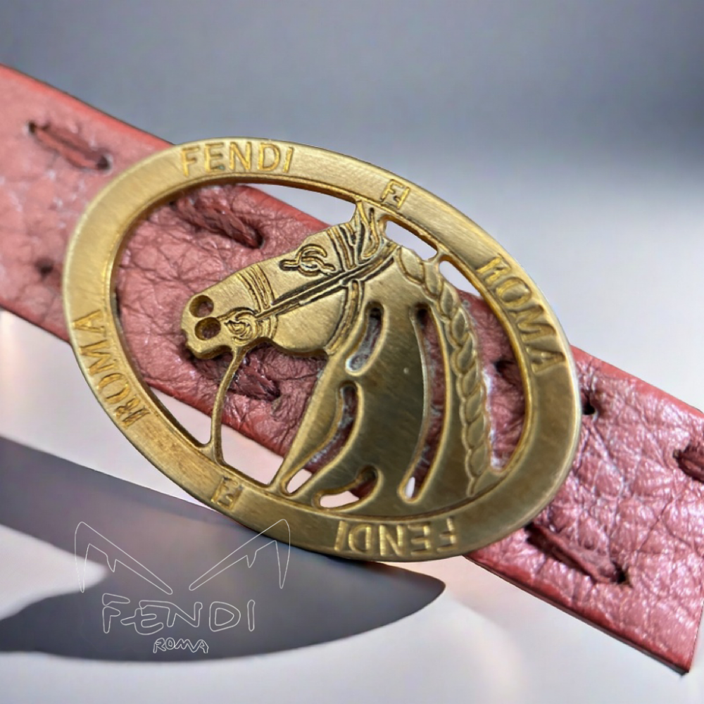 😈 FENDI芬廸|金屬灰粉色皮革Selleria 馬圖案纏繞手環.手鍊Size:20cm#二手-細節圖5