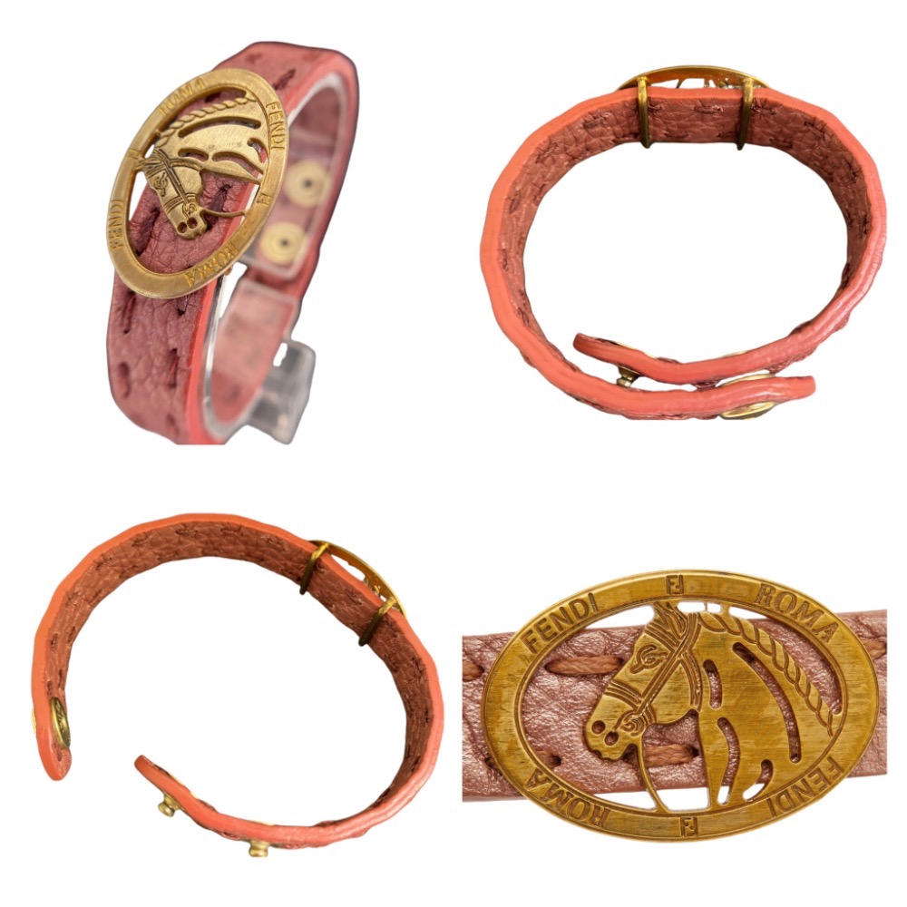 😈 FENDI芬廸|金屬灰粉色皮革Selleria 馬圖案纏繞手環.手鍊Size:20cm#二手-細節圖6