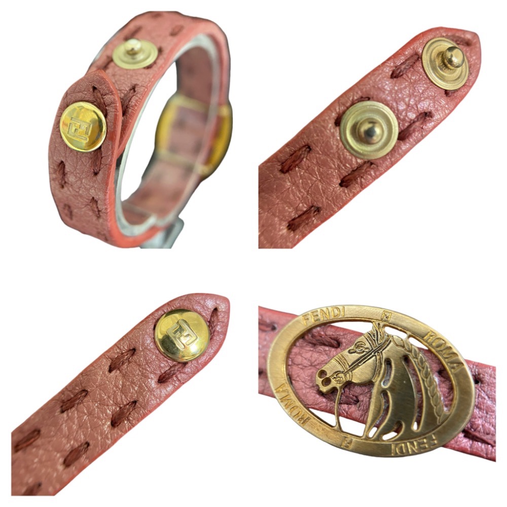 😈 FENDI芬廸|金屬灰粉色皮革Selleria 馬圖案纏繞手環.手鍊Size:20cm#二手-細節圖8