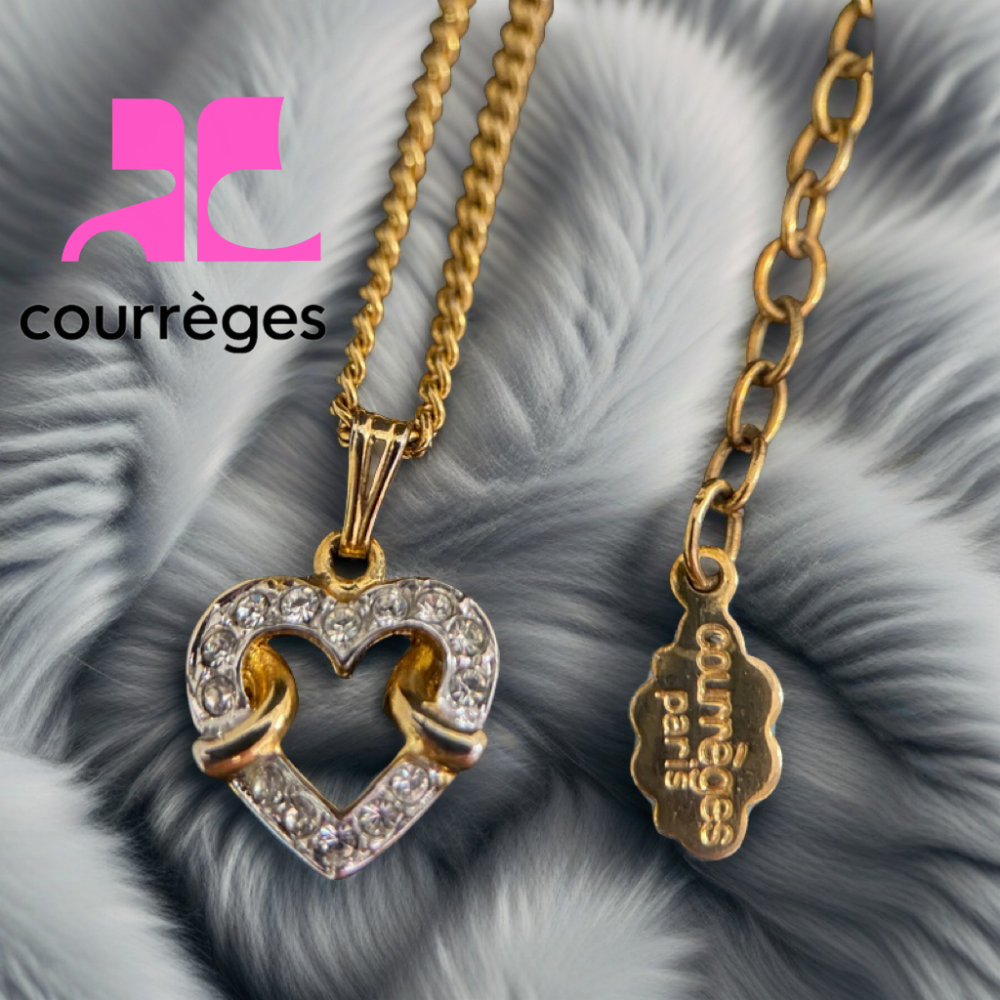 🇫🇷法國Courrèges |經典心型萊茵石 吊墜鍍金項鍊Size:41+6cm#二手-細節圖2