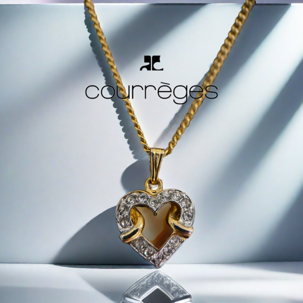 🇫🇷法國Courrèges |經典心型萊茵石 吊墜鍍金項鍊Size:41+6cm#二手-細節圖3