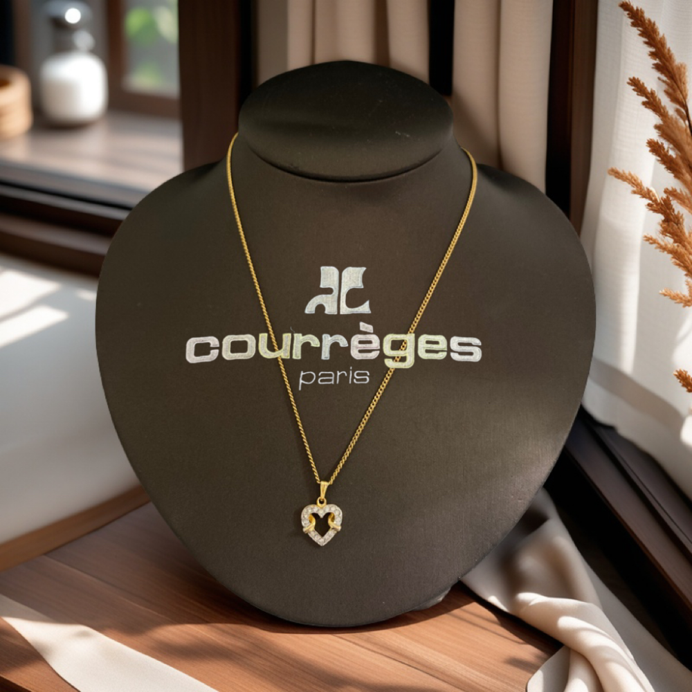 🇫🇷法國Courrèges |經典心型萊茵石 吊墜鍍金項鍊Size:41+6cm#二手-細節圖4