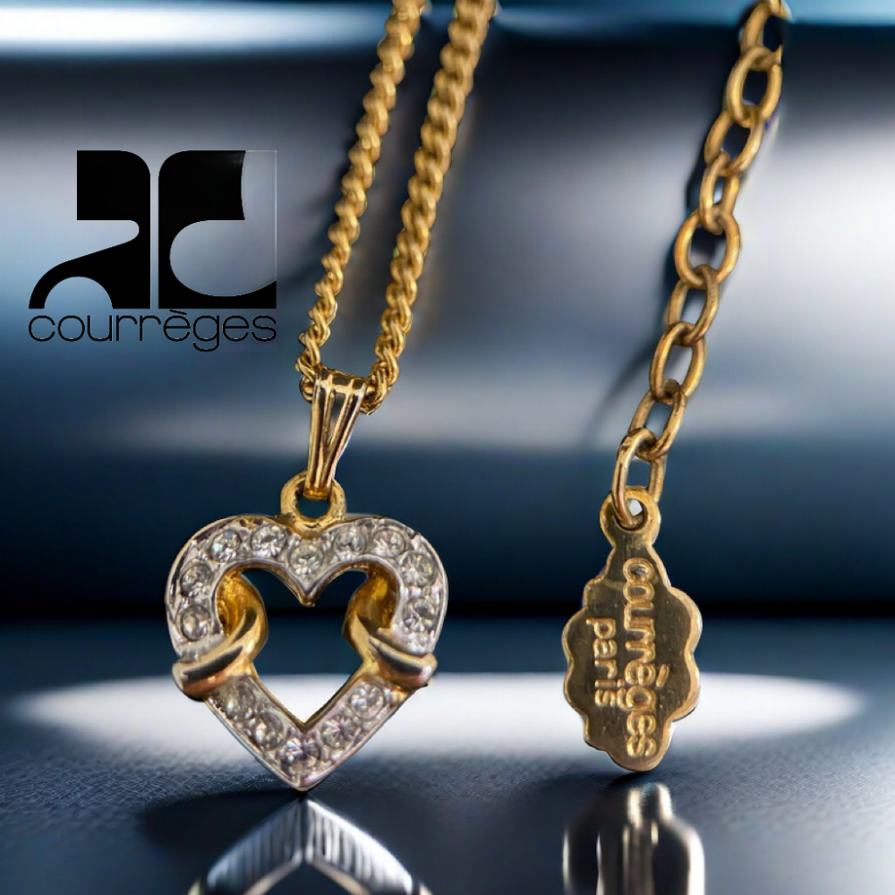 🇫🇷法國Courrèges |經典心型萊茵石 吊墜鍍金項鍊Size:41+6cm#二手-細節圖5