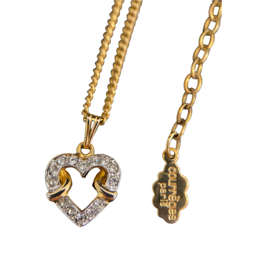 🇫🇷法國Courrèges |經典心型萊茵石 吊墜鍍金項鍊Size:41+6cm#二手-細節圖9