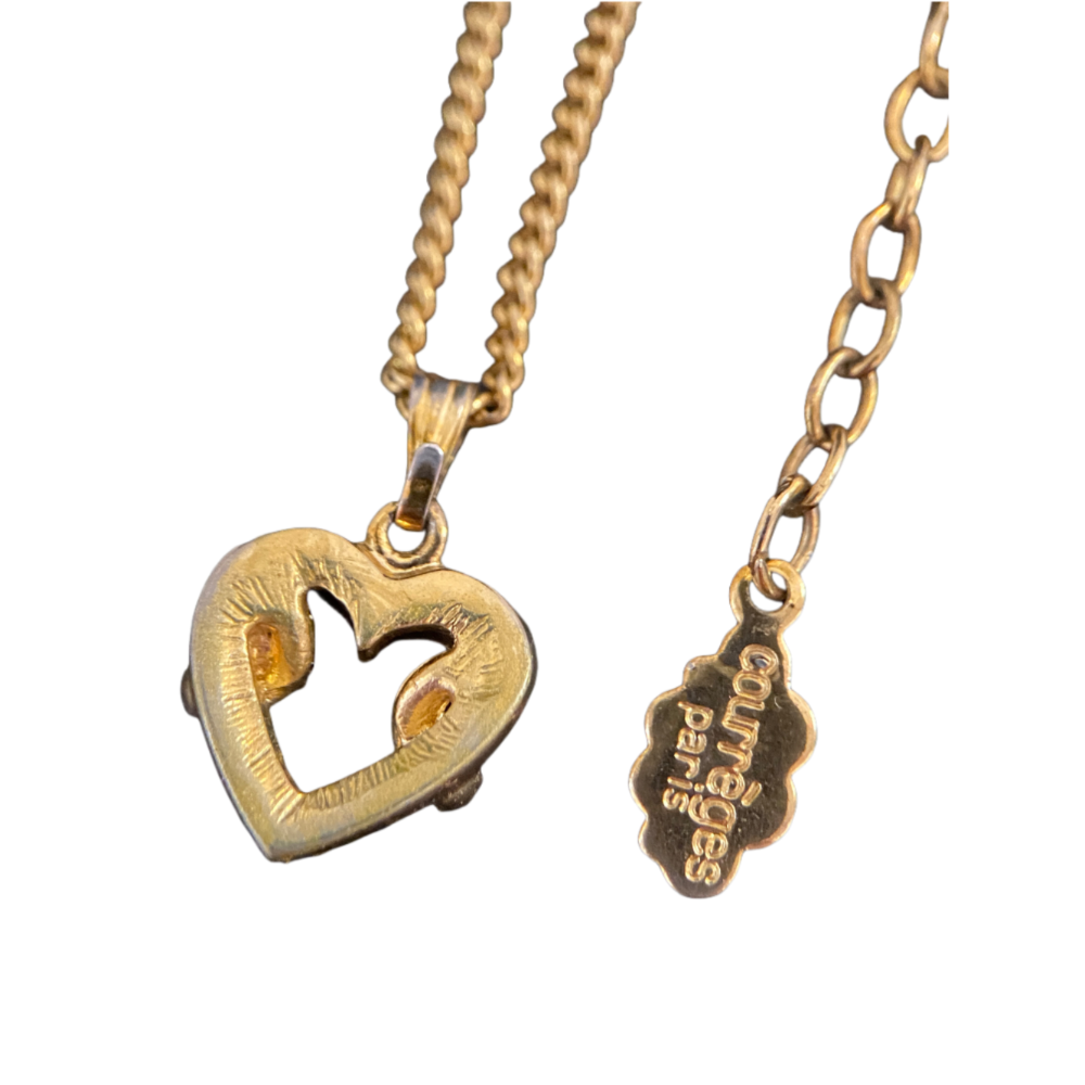 🇫🇷法國Courrèges |經典心型萊茵石 吊墜鍍金項鍊Size:41+6cm#二手-細節圖10