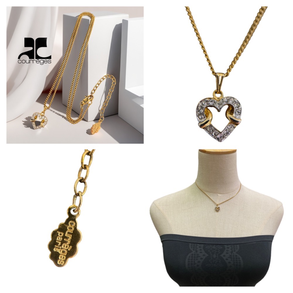 🇫🇷法國Courrèges |經典心型萊茵石 吊墜鍍金項鍊Size:41+6cm#二手-細節圖11