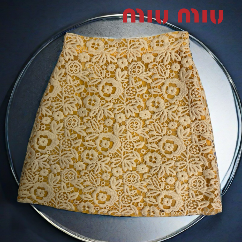 🌺義大利MIU MIU | 高端奢華花卉蕾絲設計迷你梯形裙Size:36#二手-細節圖3